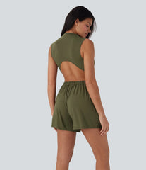Mock-Neck Sleeveless Casual Jumpsuit with Pockets-Easy Peezy