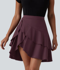 SoftlyZero™ Airy High Waisted Tiered Ruffle Hem 2-in-1 InstantCool Longer Mini Casual Skirt with Pocket