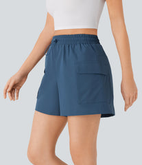 High Waisted Drawstring Flap Pocket Casual Cargo Shorts