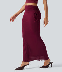 High Waisted Lace Up Bodycon Maxi Skirt