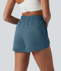 High Waisted Curved Hem Yoga Shorts 3'' with Pockets