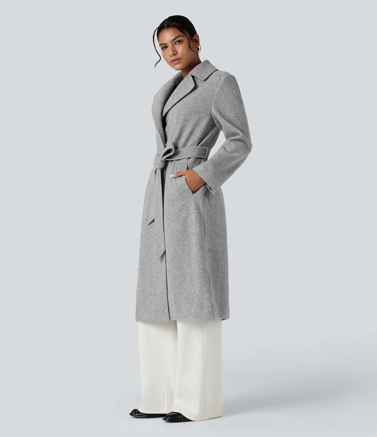Long Sleeve Belted Longline Fleece Casual Coat with Pockets