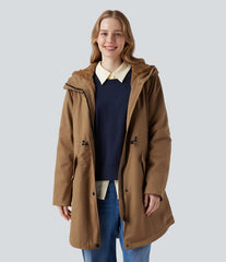 Hooded Drawstring Fleece Casual Parka Sherpa Jacket with Pockets