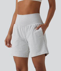 Super High Waisted 2-in-1 Stripe Yoga Shorts 7'' with Pockets