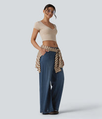 Halara Flex™ Mid Rise Adjustable Hem Draped Lyocell Washed Casual Baggy Wide Leg Jeans with Pockets