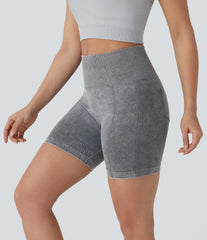OneForm Seamless Flow High Waisted Pocket Washed Yoga Biker Shorts 5.5''