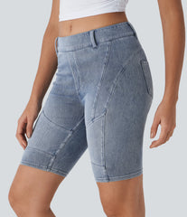 Halara Flex™ Mid Rise Pocket Skinny Denim Casual Shorts 9''