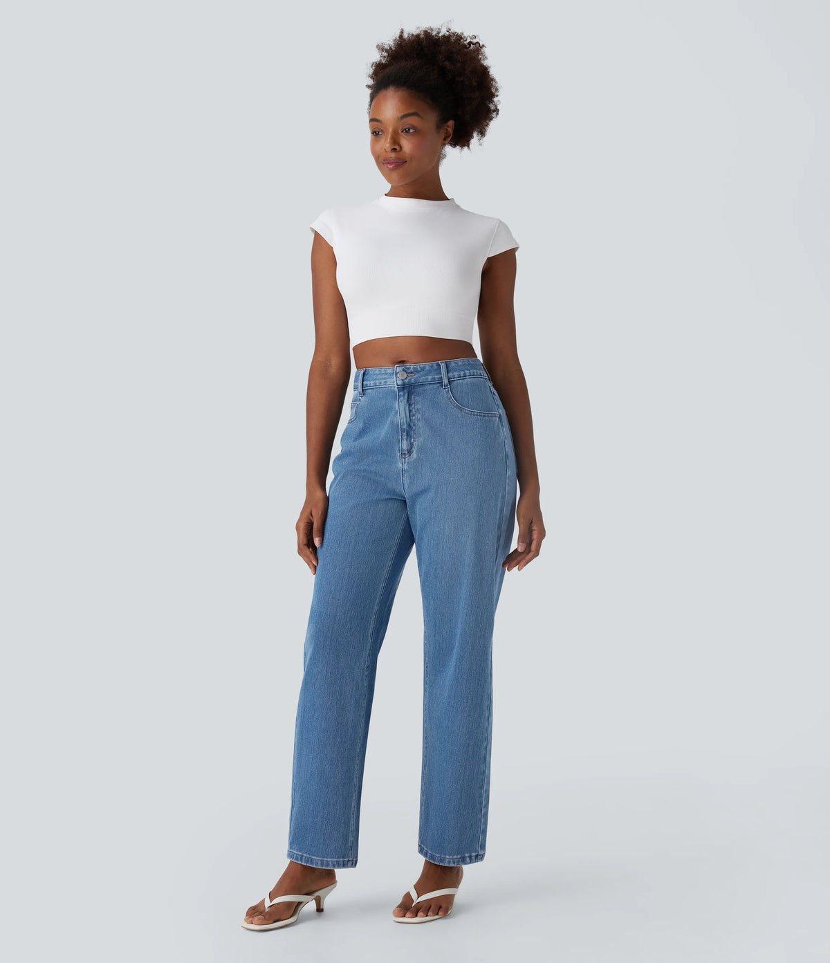 Halara Flex™ Mid Rise Washed Casual Baggy Jeans with Pockets