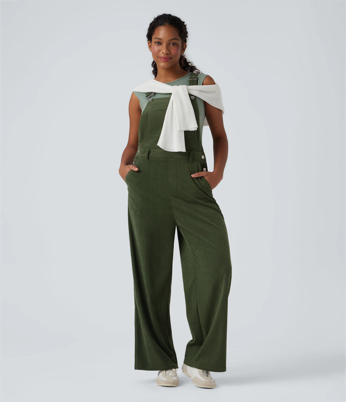 Corduroy Straight Leg Casual Overalls with Pockets