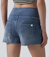 Halara Flex™ Mid Rise Draped Lyocell Washed Denim Casual Shorts 3.5'' with Pockets