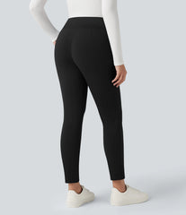 SoftlyZero™ Plush Thermal V Shaped High Waisted Zipper Work Pants with Pockets