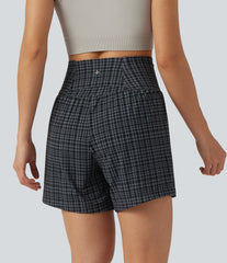 Halara UltraSculpt™ Check Plaid Print Super High Waisted 2-in-1 Yoga Shorts 5'' with Pockets