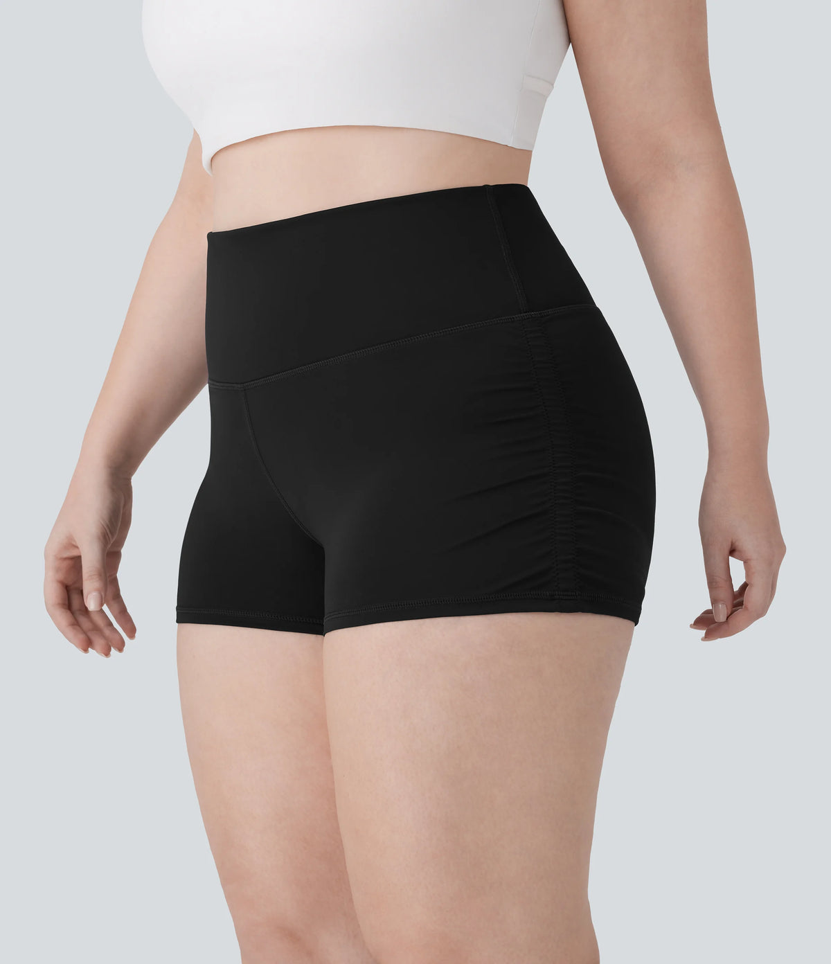 SoftlyZero™ QuickDry High Waisted Tummy Control Ruched Running Plus Size Biker Shorts 2.5''