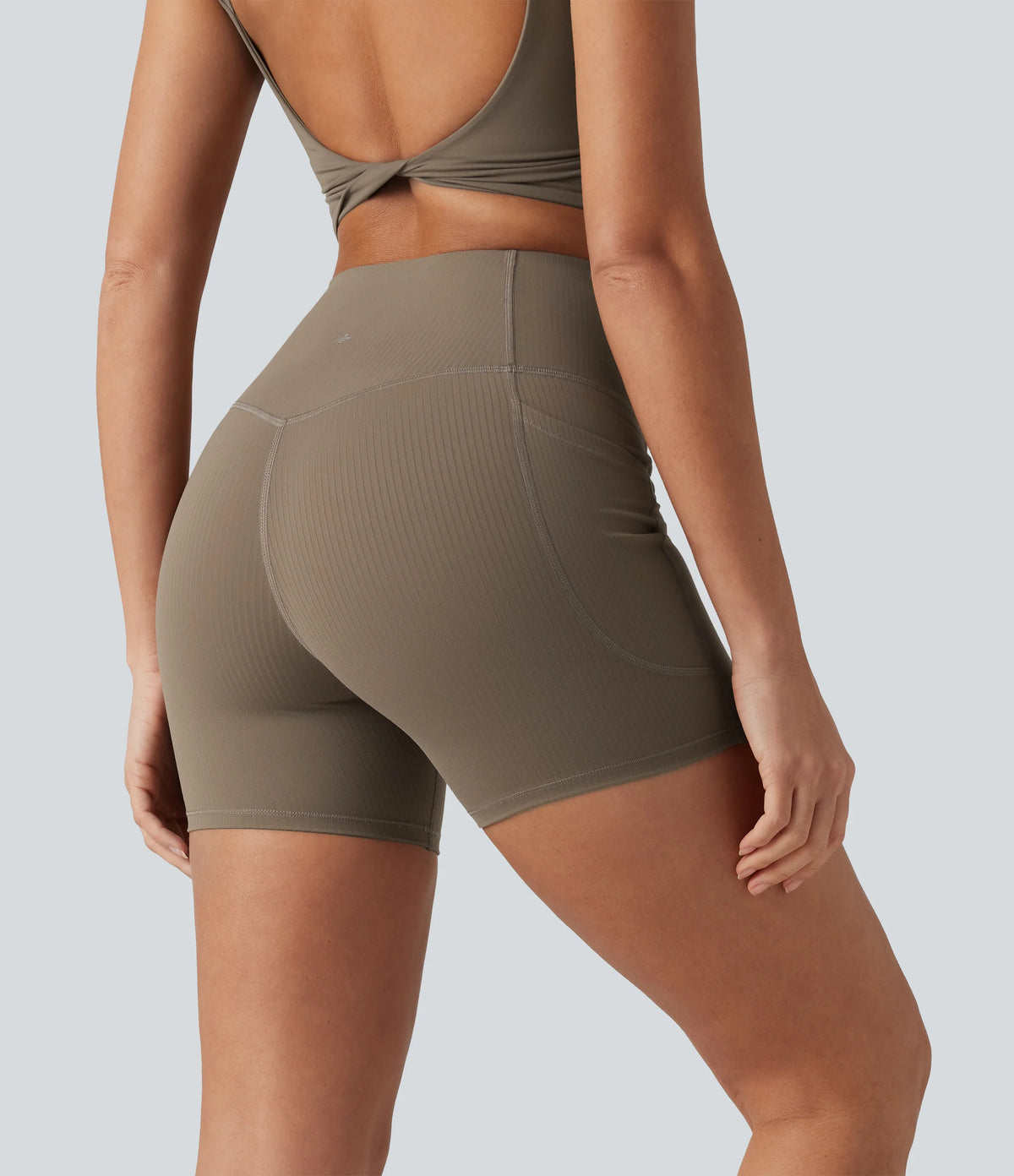 Halara UltraSculpt™ Ribbed High Waisted Tummy Control Yoga Biker Shorts 5'' with Pockets