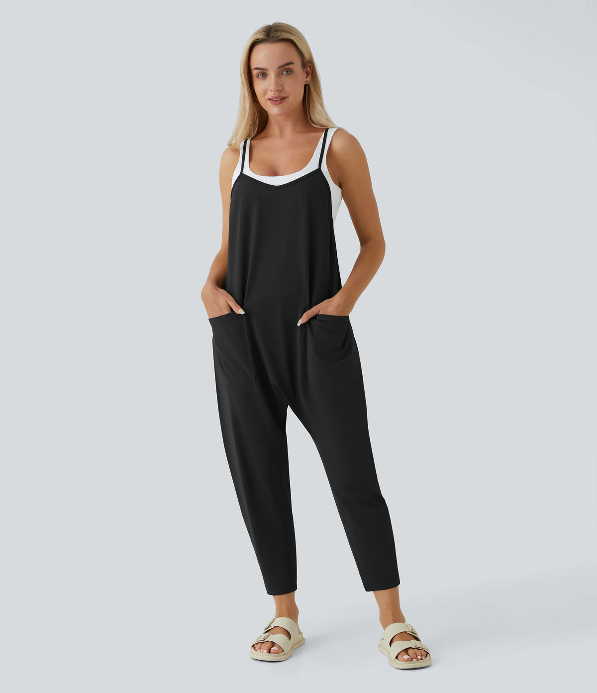 Pockets Ankle Length Casual Loose Tapered Jumpsuit