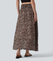 High Waisted Flowy Midi Casual Skirt with Pockets