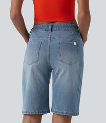 Halara Flex™ Asymmetric Low Rise Denim Casual Shorts with Pockets