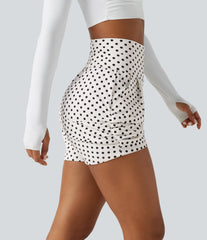 High Waisted Ruched Polka Dot Casual Shorts 3'' with Pockets
