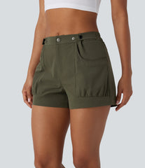 Mid Rise Adjustable Waistband Pocket Casual Shorts