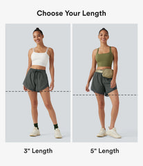Mid Rise Drawstring Curved Hem Contrast Mesh 2-in-1 Running Shorts 5'' with Pockets