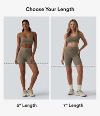 High Waisted Drawstring Plain Yoga Biker Shorts 7'' with Pockets
