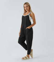 Pockets Ankle Length Casual Loose Tapered Jumpsuit