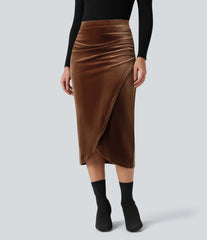 High Waisted Midi Velvet Casual Tulip Skirt