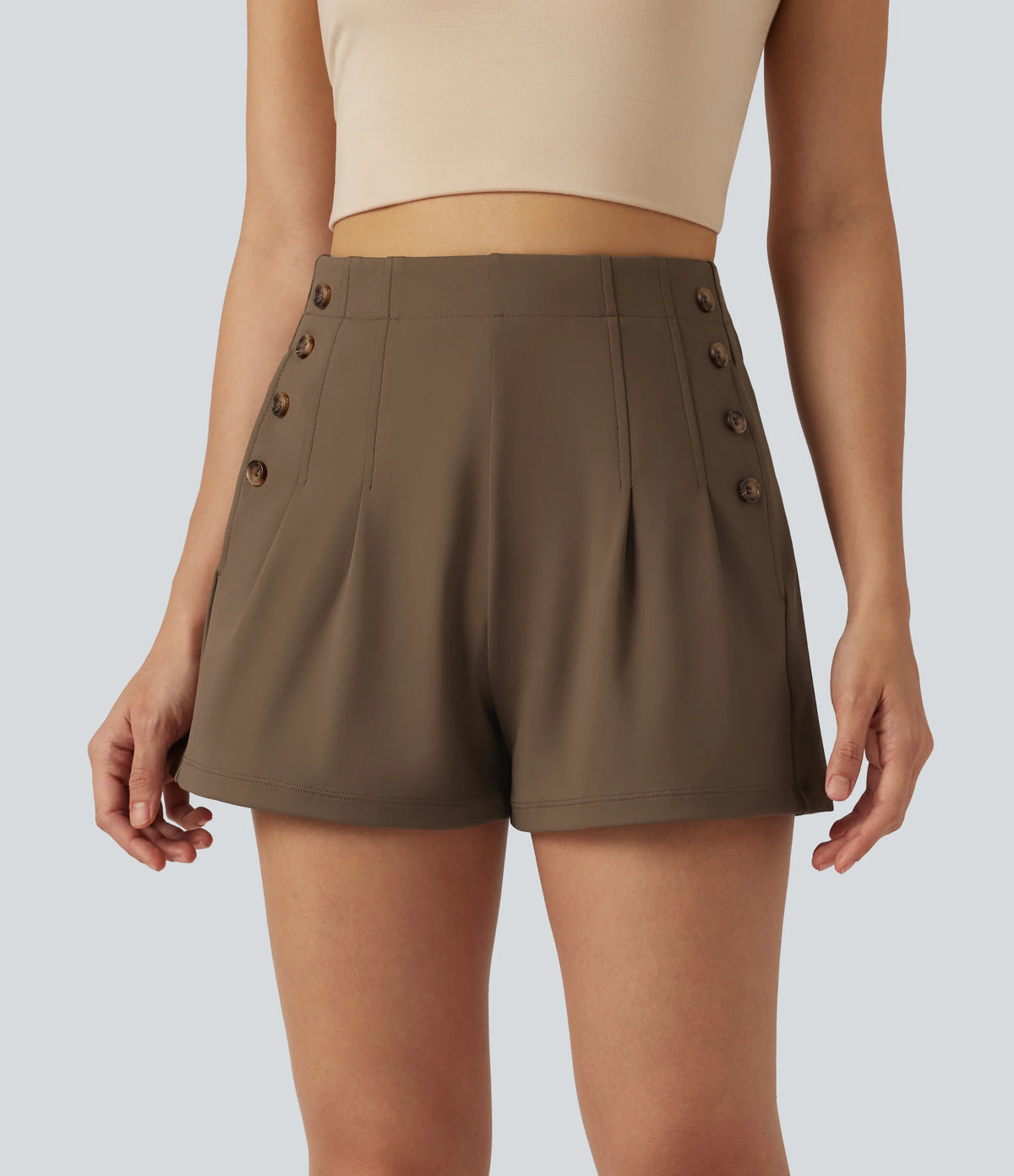 DayStretch High-waisted Decorative Buttons Casual Baggy Shorts 3'' with Pockets