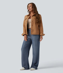 Mid Rise Draped Casual Straight Leg Jeans with Pockets