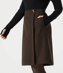 High Waisted Midi Fleece Work Skirt with Pockets