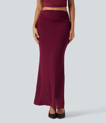 High Waisted Lace Up Bodycon Maxi Skirt
