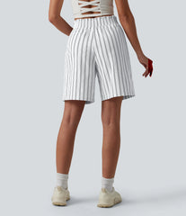 High Waisted Stripe Tennis Shorts with Pockets