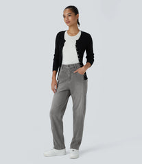 Halara Flex™ High Waisted Zipper Pockets Washed Casual Jeans