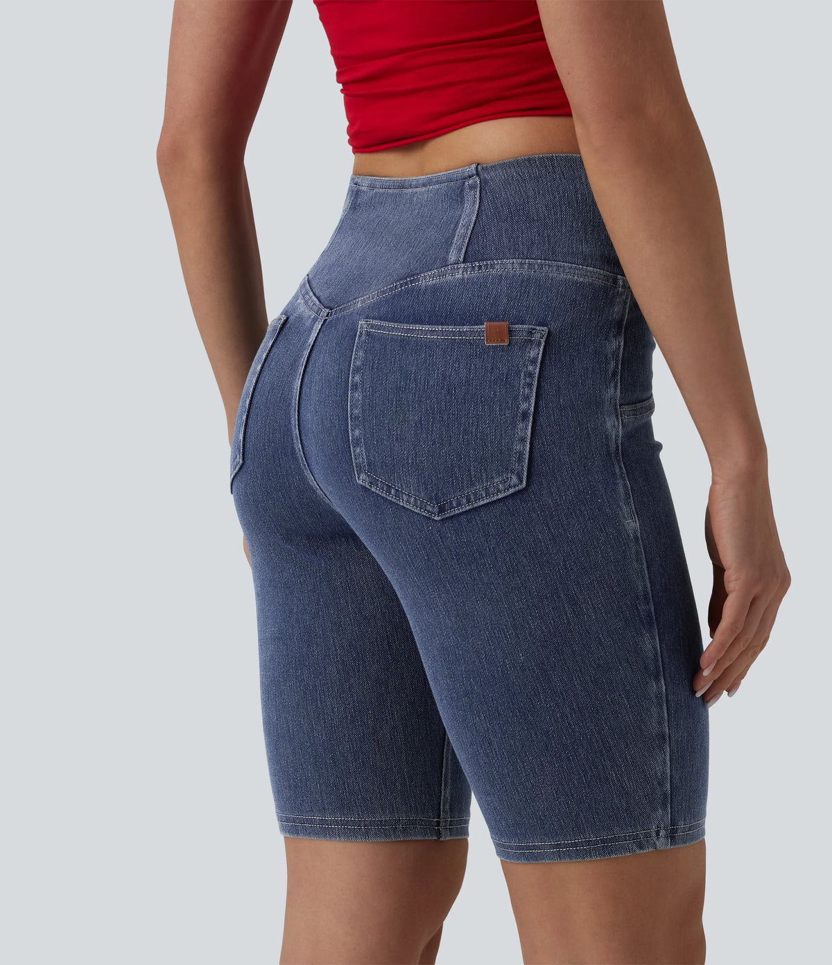 Halara Flex™ Crossover Mid Rise Denim Casual Skinny Shorts 9'' with Pockets