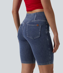 Halara Flex™ Crossover Mid Rise Denim Casual Skinny Shorts 9'' with Pockets
