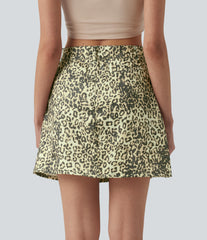 High Waisted Leopard Print Micro Casual A-line Skirt with Pockets