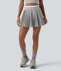 Breezeful™ High Waisted Color Block 2-in-1 Pleated Mini Quick Dry Tennis Skirt with Pockets