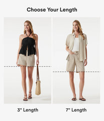 High Waisted Casual Linen-Feel Bermuda Shorts 7'' with Pockets