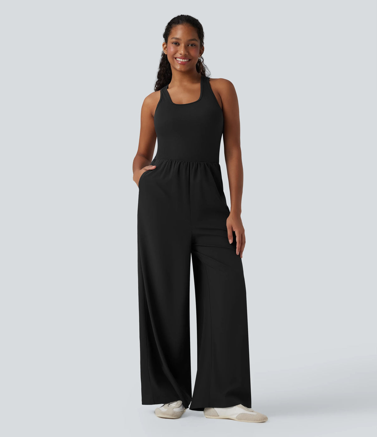 Breezeful™ Sleeveless Cut Out Quick Dry Casual Jumpsuit with Pockets-Easy Peezy