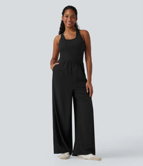 Breezeful™ Sleeveless Cut Out Quick Dry Casual Jumpsuit with Pockets-Easy Peezy