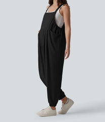 Waffle Casual Maternity Jogger Overalls with Pockets