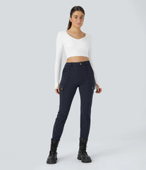 DayStretch High Waisted Zipper Pockets Solid Skinny Cargo Pants