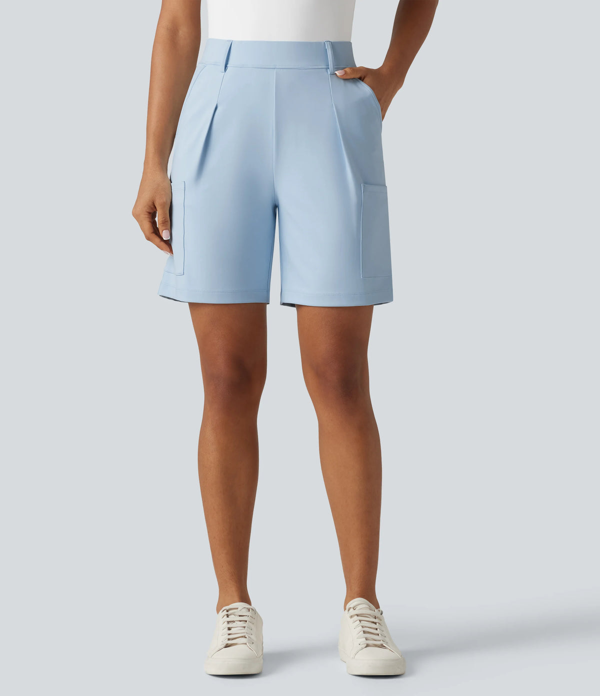 DayStretch High Waisted Pleated Work Cargo Baggy Bermuda Shorts with Pockets