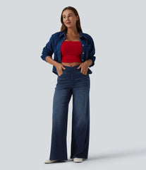 Halara Flex™ High Waisted Crossover Wide Leg Casual Jeans with Pockets
