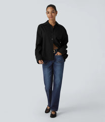Halara Flex™ Low Rise Zipper Pockets Straight Leg Washed Casual Jeans