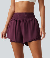 Breezeful™ High Waisted 2-in-1 Crossover Curved Hem Quick Dry Running Shorts 3'' with Pockets