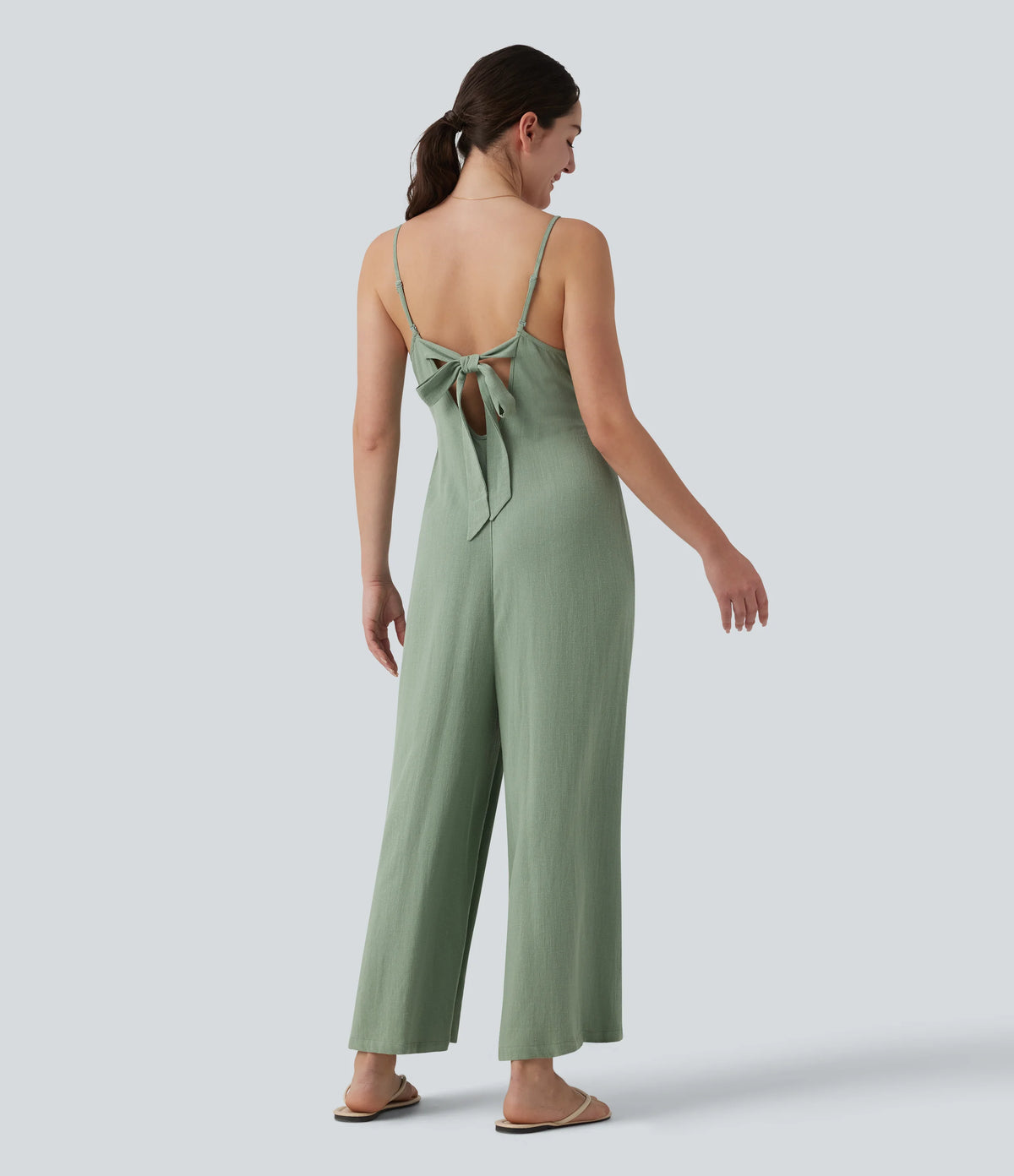 Adjustable Straps Sleeveless Backless Tie-back Linen Casual Baggy Jumpsuit