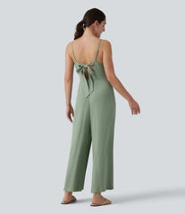 Adjustable Straps Sleeveless Backless Tie-back Linen Casual Baggy Jumpsuit