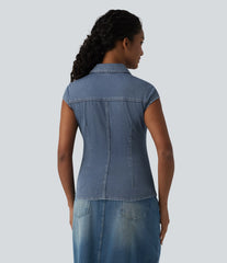 Halara Flex™ V Neck Sleeveless Denim Casual Shirt