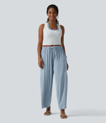 Halara Flex™ Mid Rise Drawstring Wide Leg Draped Lyocell Casual Jeans with Pockets